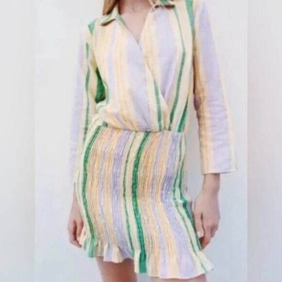 NWT ZARA The Valery Dress Pastel Striped Smocked Mini Dress Blogger Fav Size XL - Picture 4 of 10